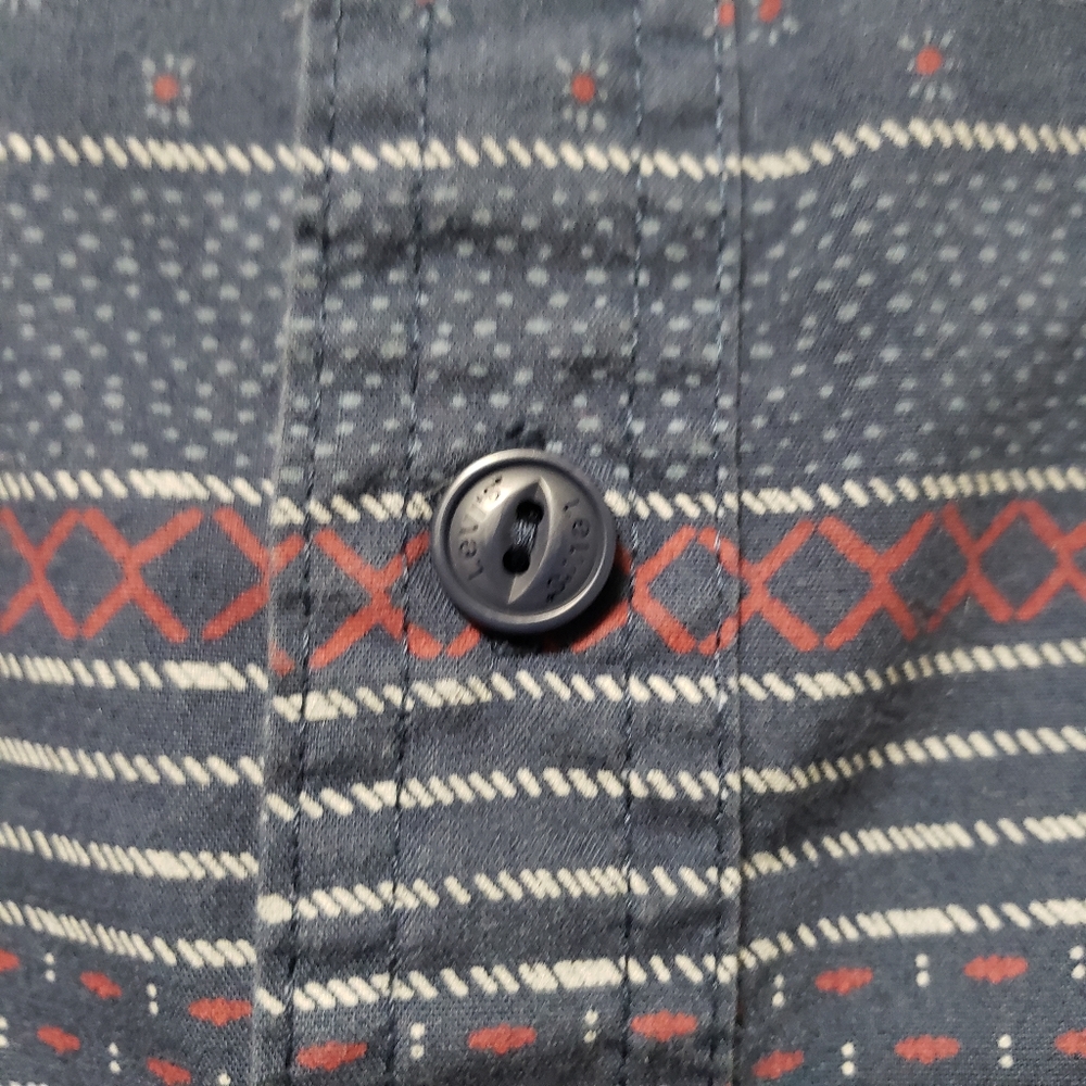 Levi's Navy Red White Patterned Button Down Short… - image 7